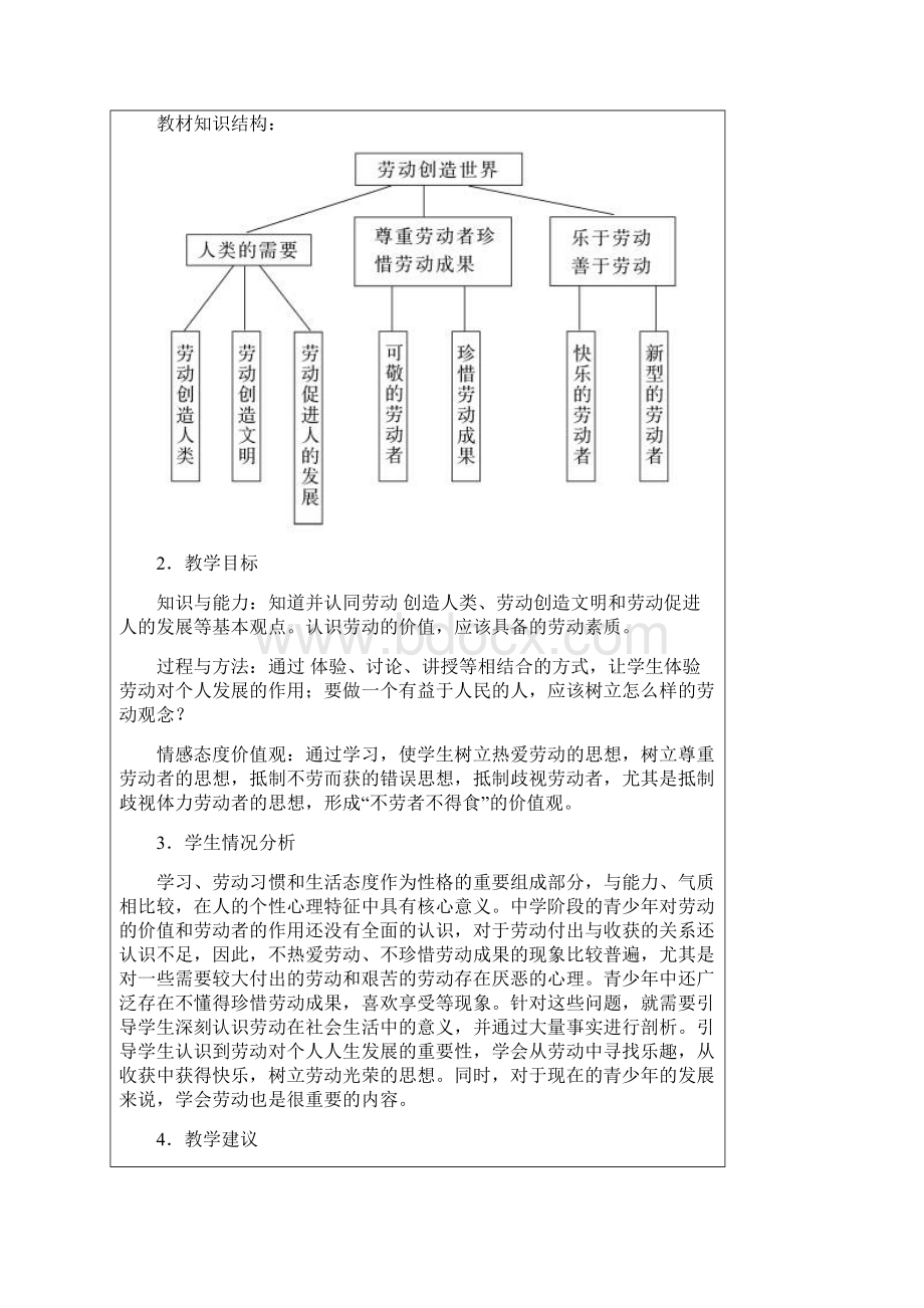 八年级政治下册第四单元 劳动创造世界教学设计教科版Word下载.docx_第2页