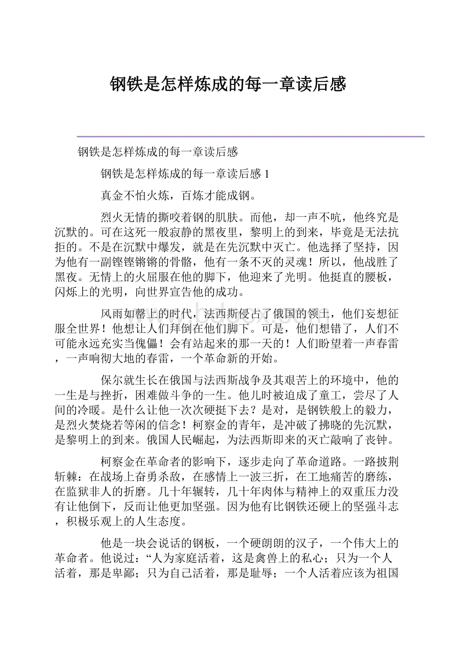 钢铁是怎样炼成的每一章读后感.docx