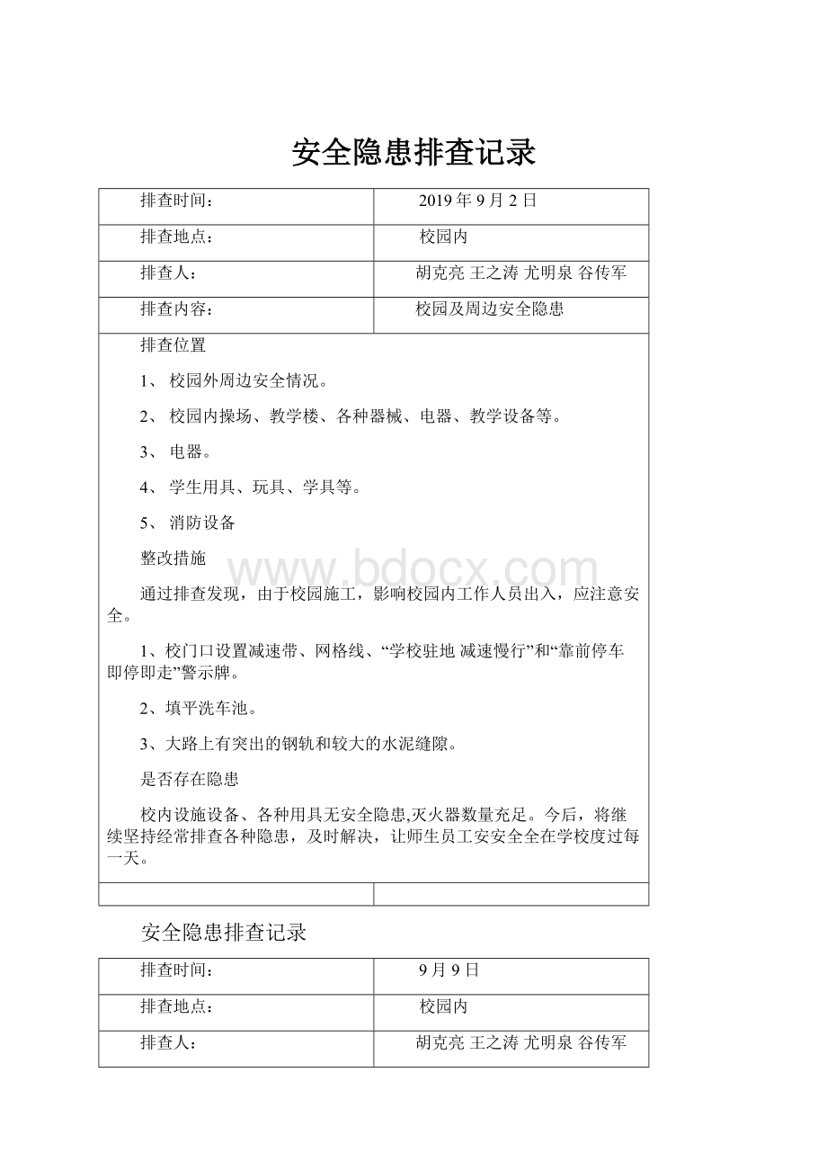 安全隐患排查记录文档格式.docx