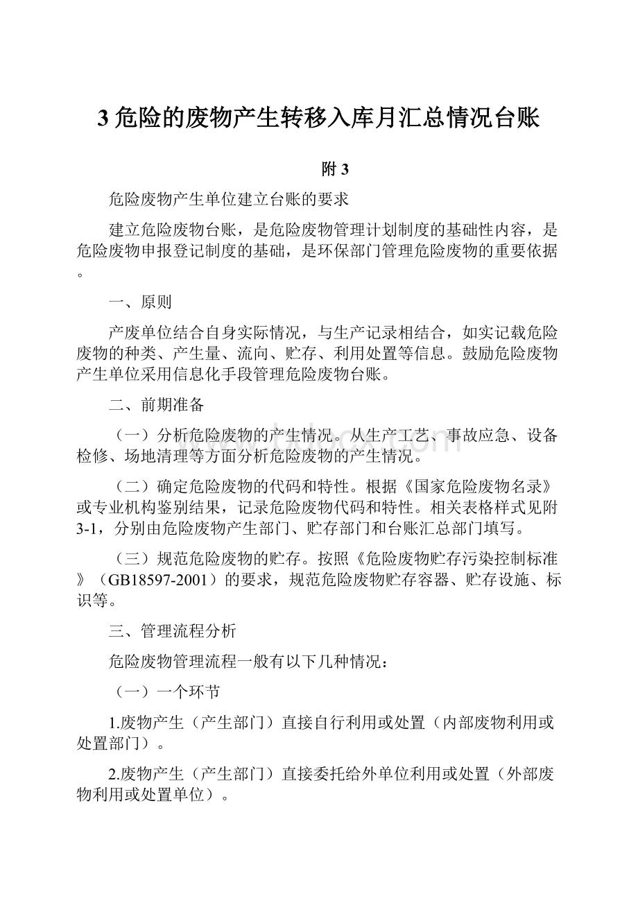 3危险的废物产生转移入库月汇总情况台账.docx