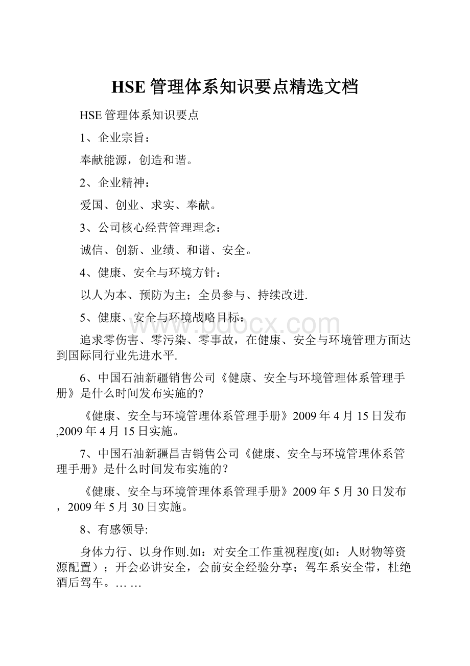 HSE管理体系知识要点精选文档.docx_第1页