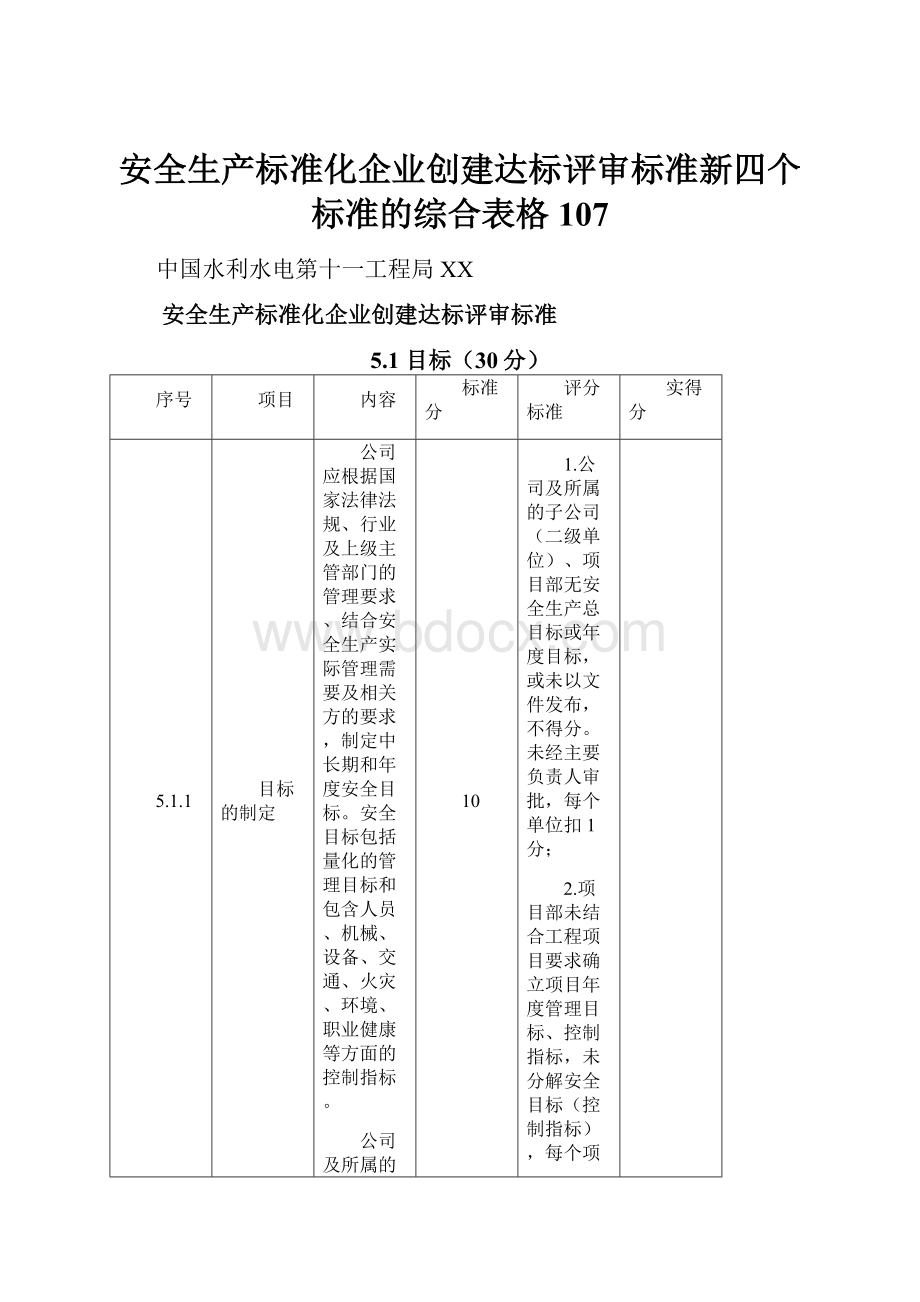 安全生产标准化企业创建达标评审标准新四个标准的综合表格107Word格式.docx_第1页