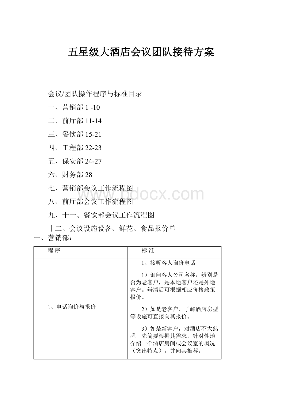 五星级大酒店会议团队接待方案.docx_第1页