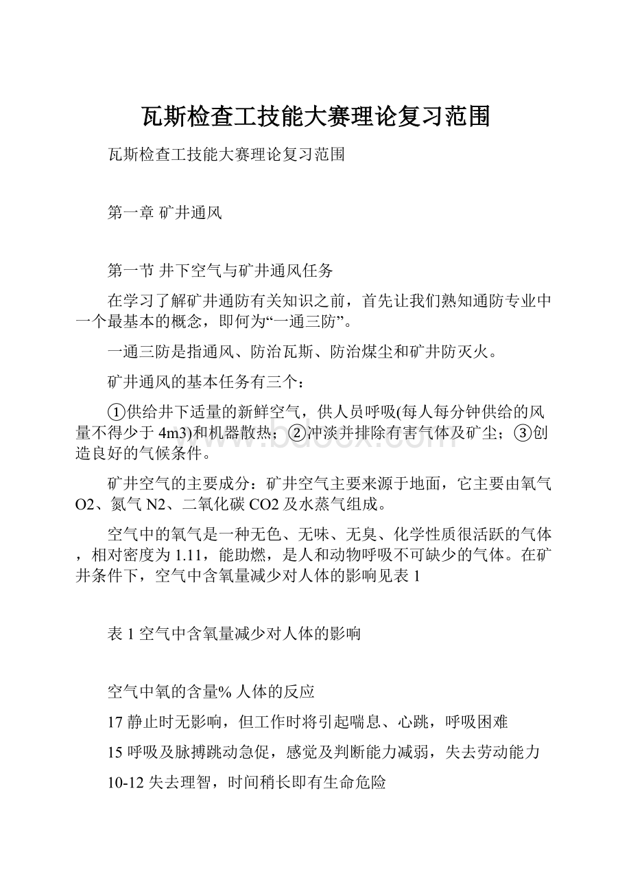 瓦斯检查工技能大赛理论复习范围.docx