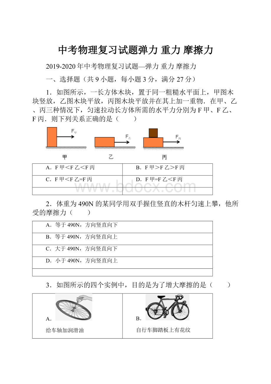 中考物理复习试题弹力 重力 摩擦力.docx_第1页