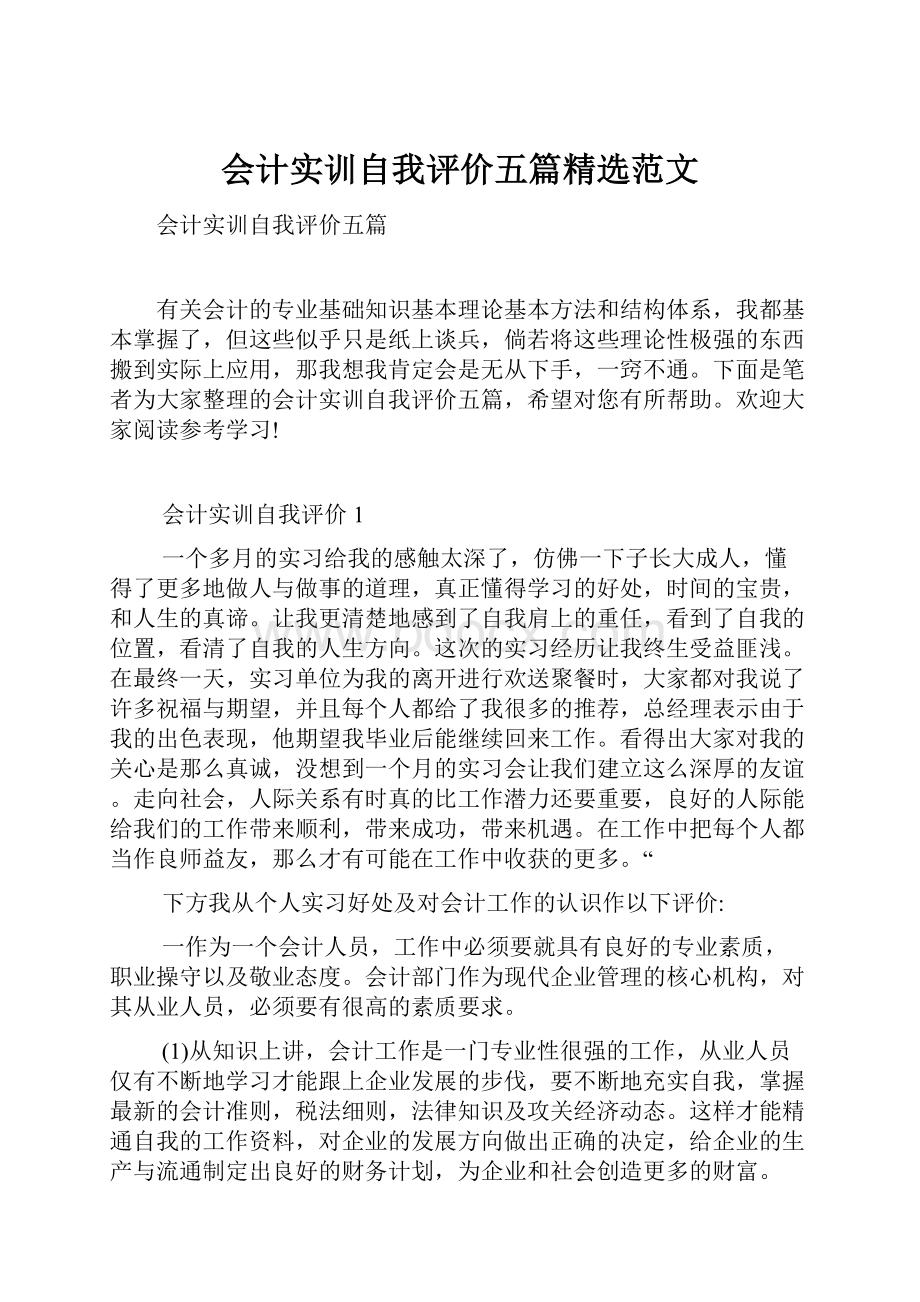 会计实训自我评价五篇精选范文.docx