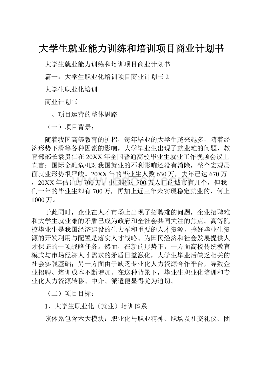 大学生就业能力训练和培训项目商业计划书.docx