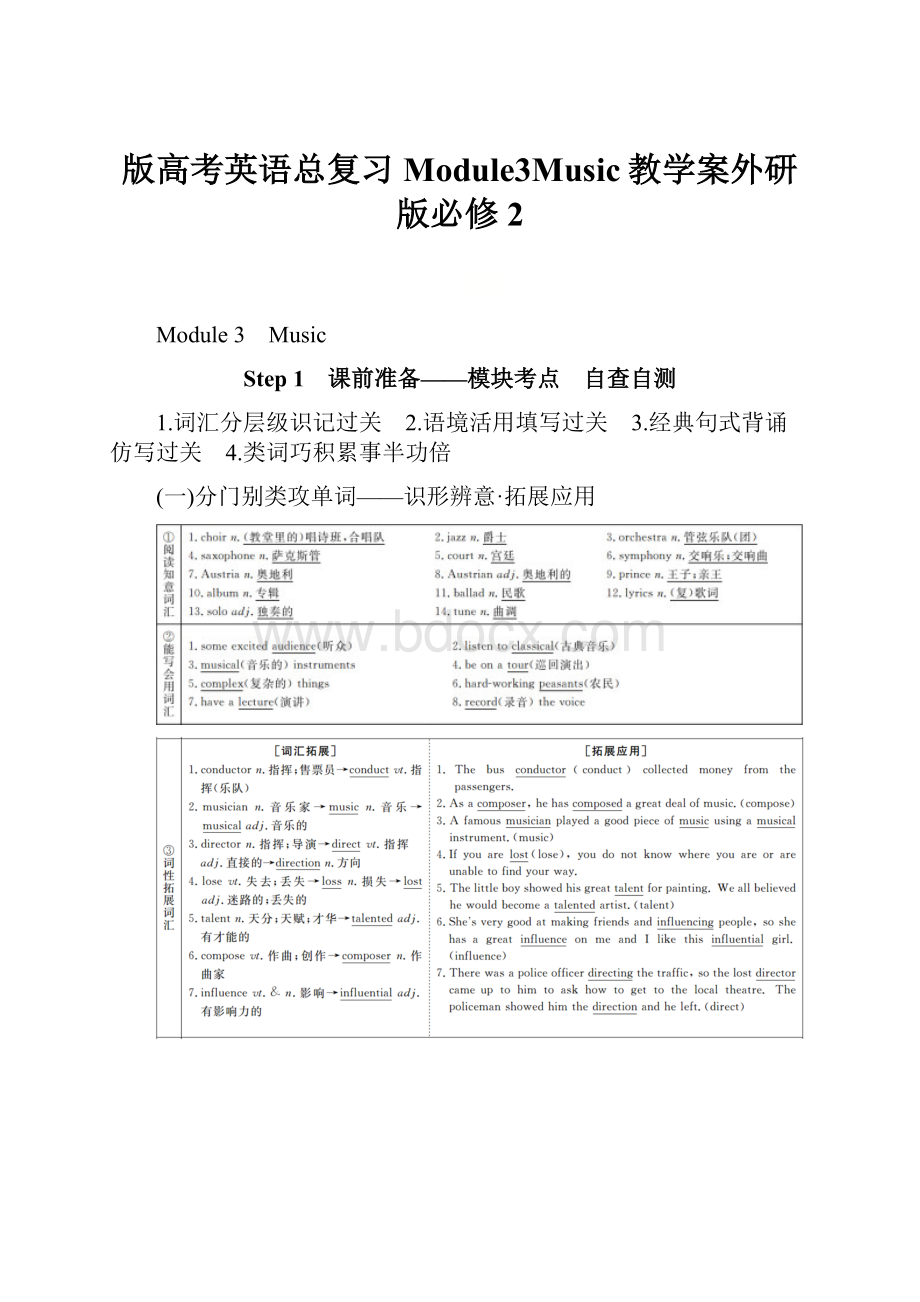 版高考英语总复习Module3Music教学案外研版必修2Word格式文档下载.docx