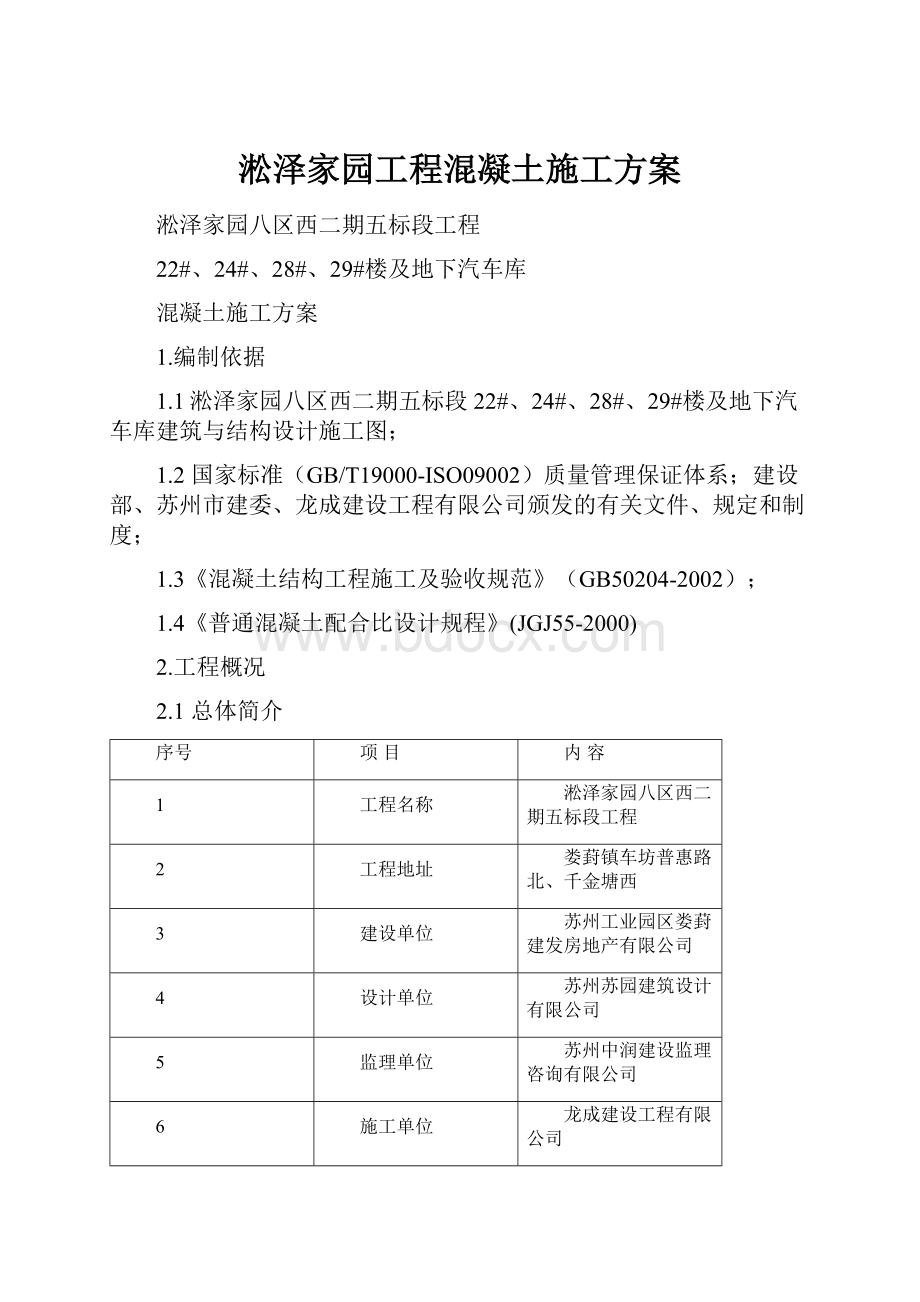 淞泽家园工程混凝土施工方案.docx_第1页