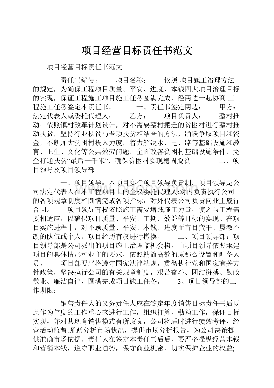 项目经营目标责任书范文.docx_第1页