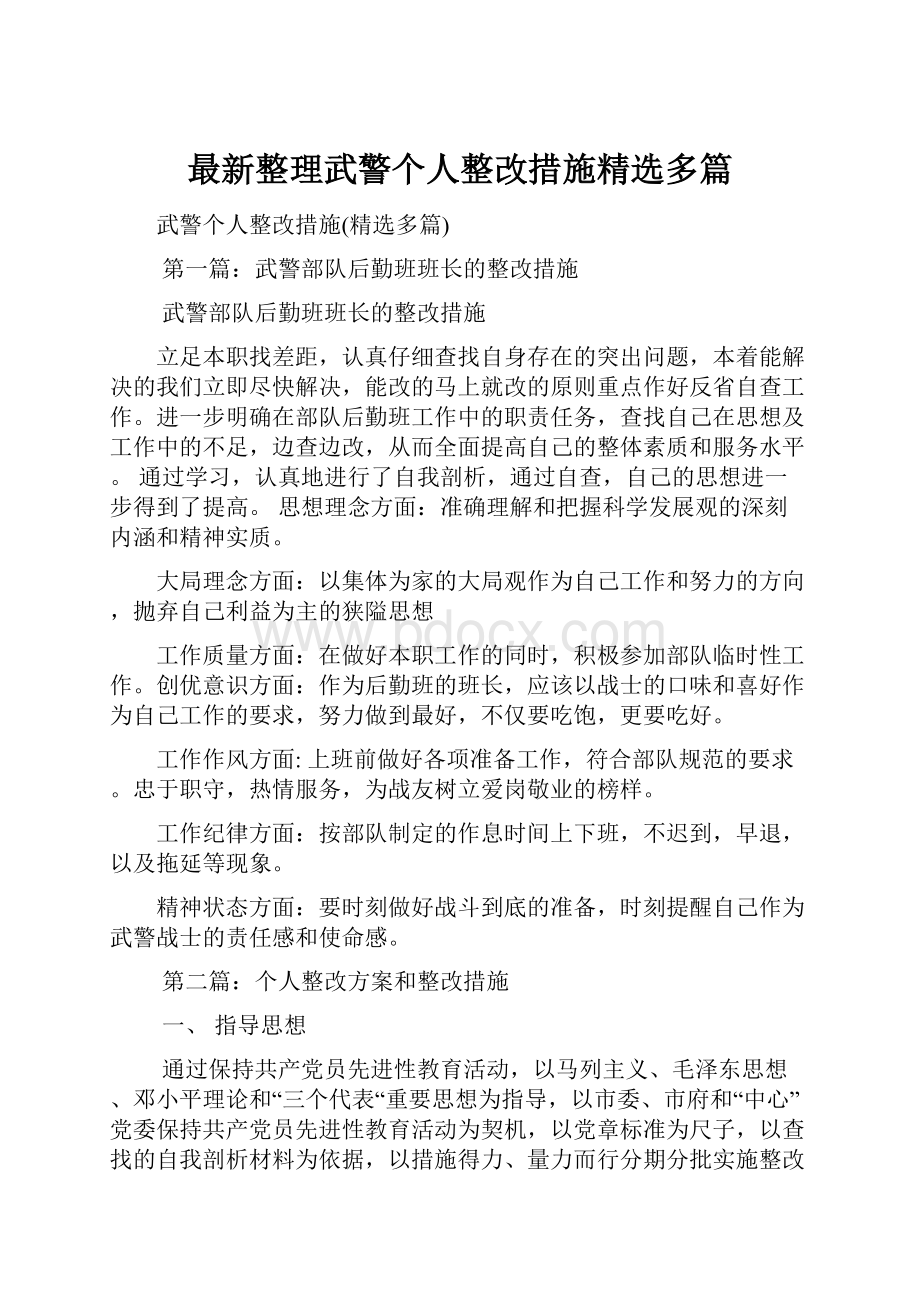 最新整理武警个人整改措施精选多篇.docx_第1页