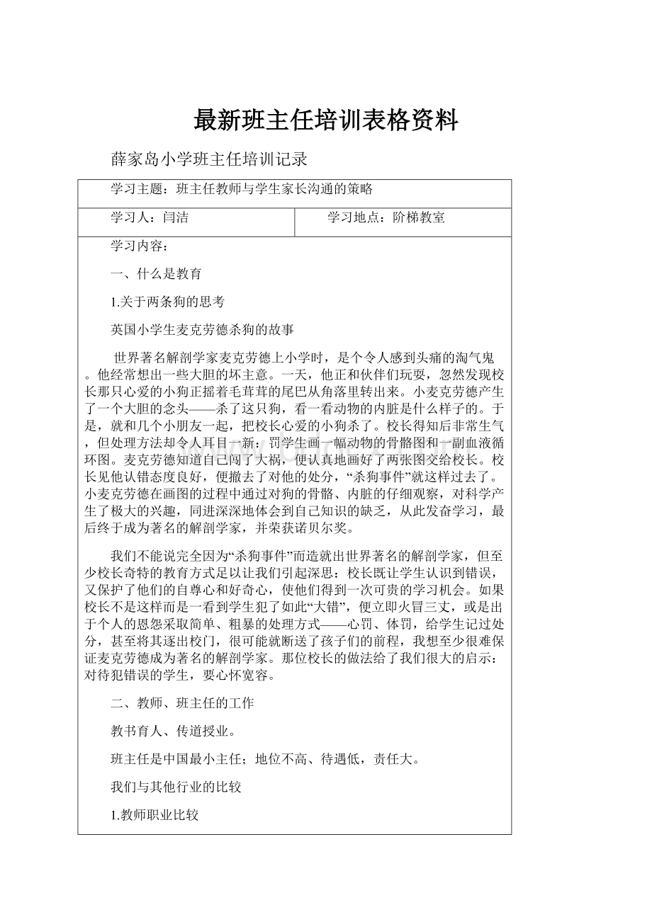 最新班主任培训表格资料.docx