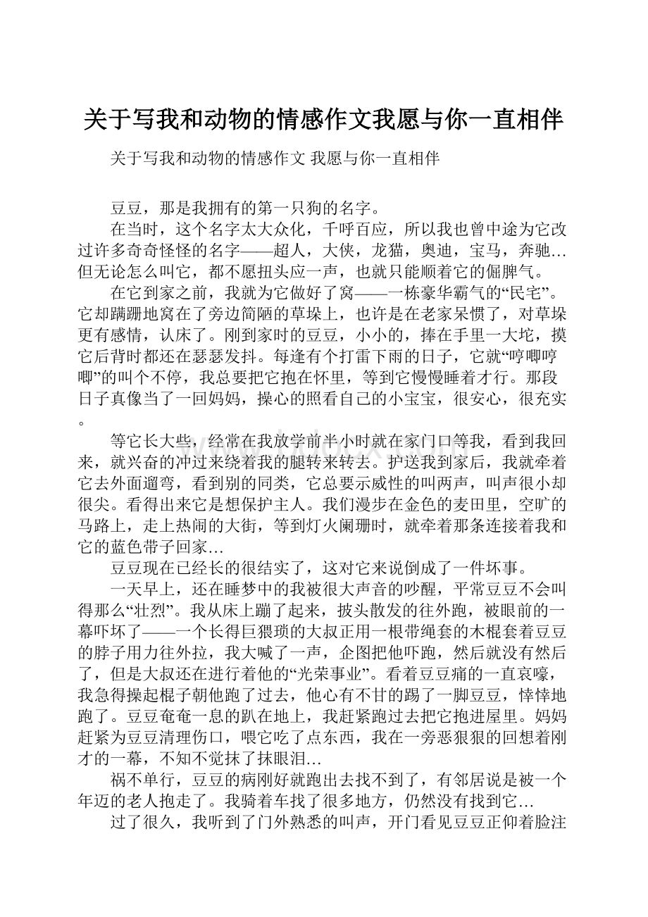 关于写我和动物的情感作文我愿与你一直相伴.docx_第1页