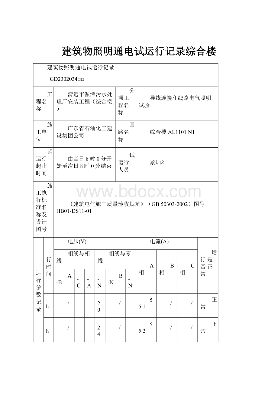 建筑物照明通电试运行记录综合楼.docx