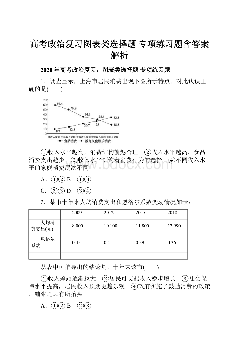 高考政治复习图表类选择题 专项练习题含答案解析Word文档格式.docx