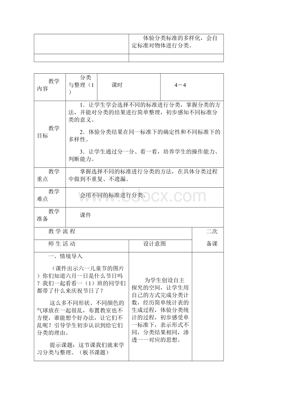 人教版数学一年级下册第三单元分类与整理教案.docx_第2页