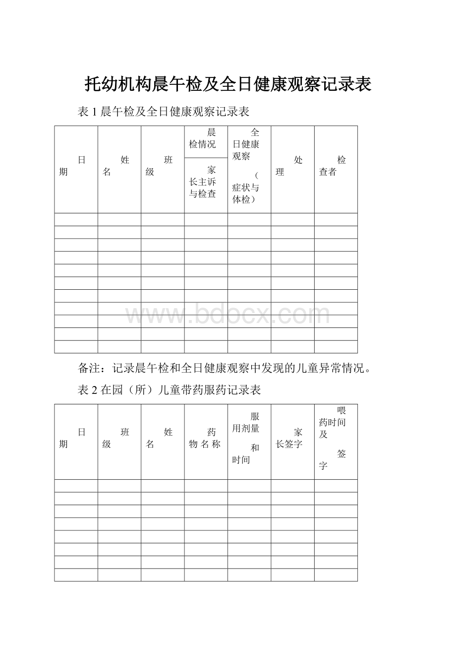 托幼机构晨午检及全日健康观察记录表.docx_第1页