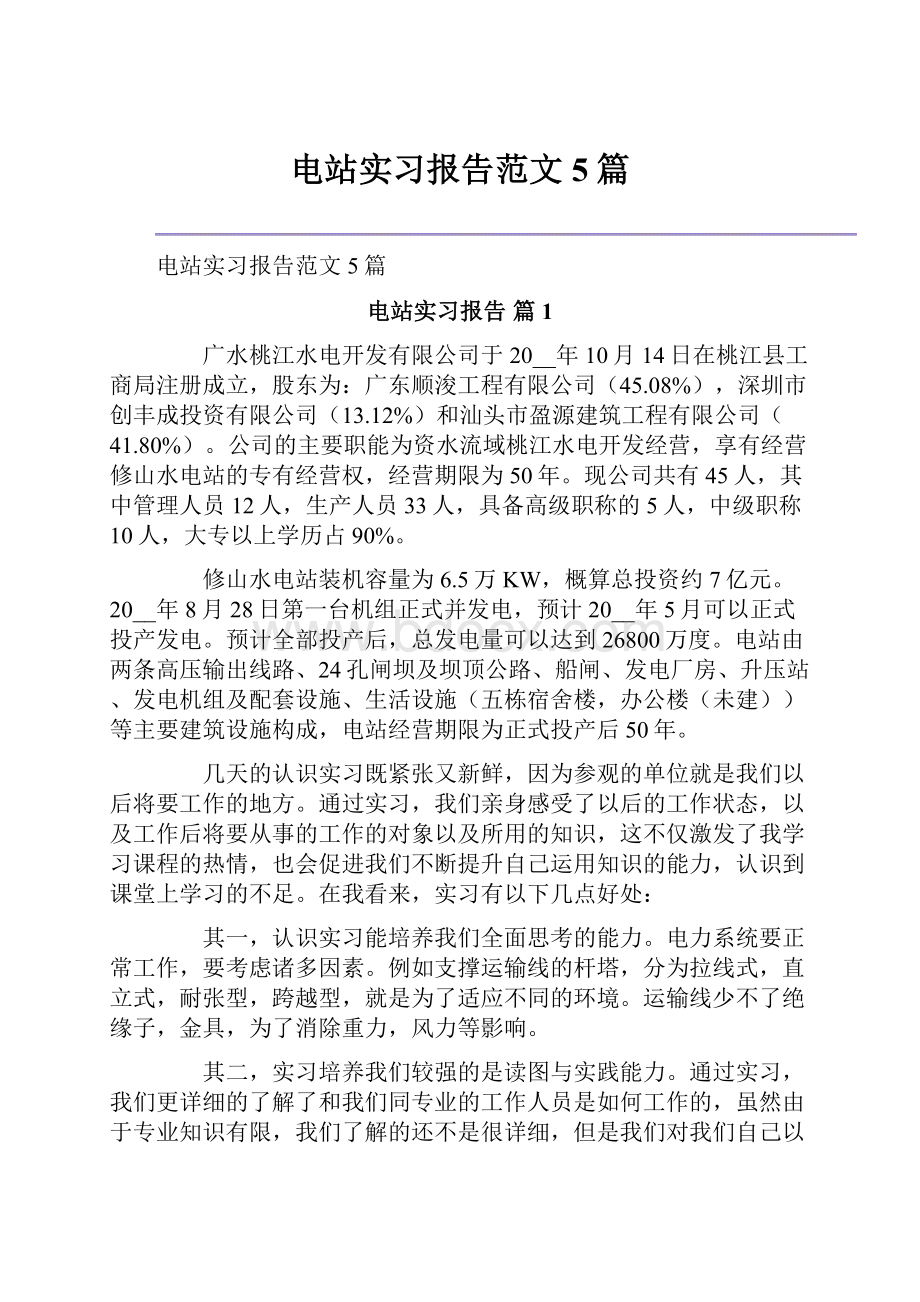 电站实习报告范文5篇.docx