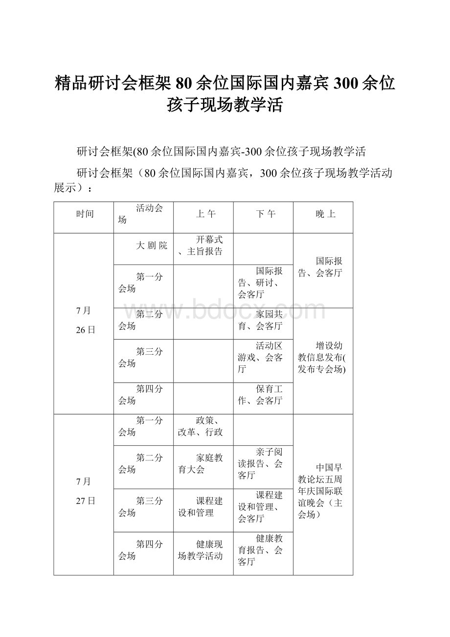 精品研讨会框架80余位国际国内嘉宾300余位孩子现场教学活.docx_第1页