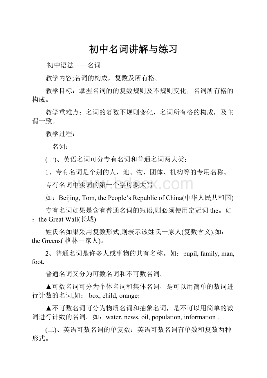 初中名词讲解与练习Word下载.docx