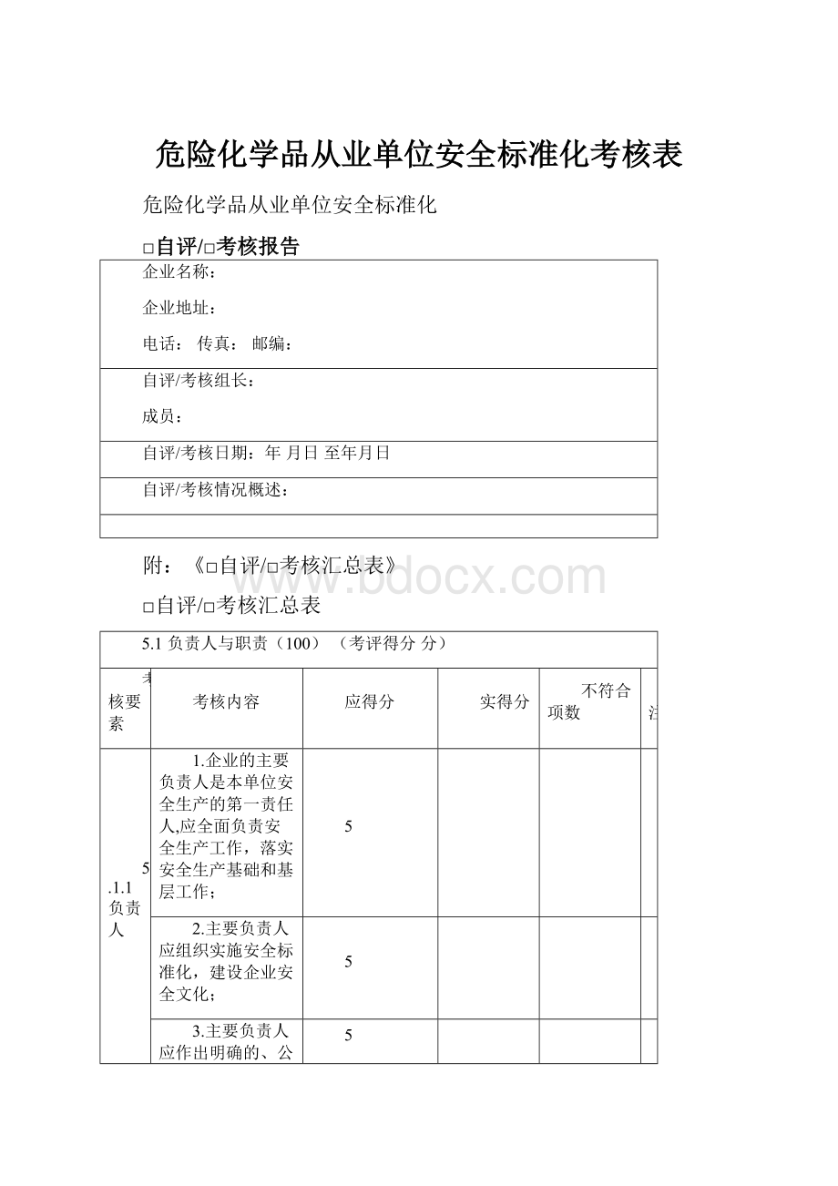 危险化学品从业单位安全标准化考核表.docx