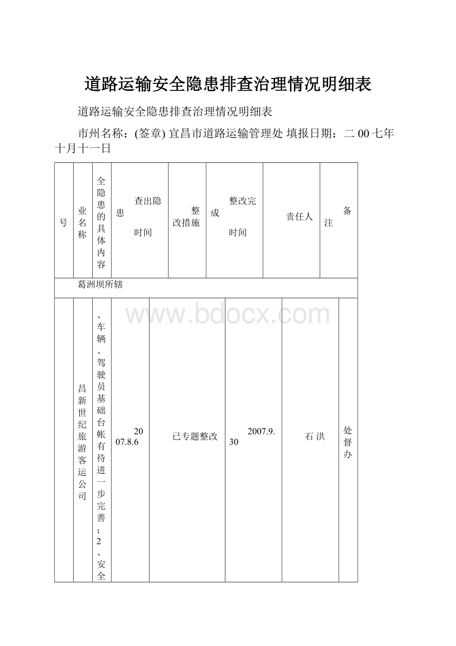 道路运输安全隐患排查治理情况明细表.docx_第1页