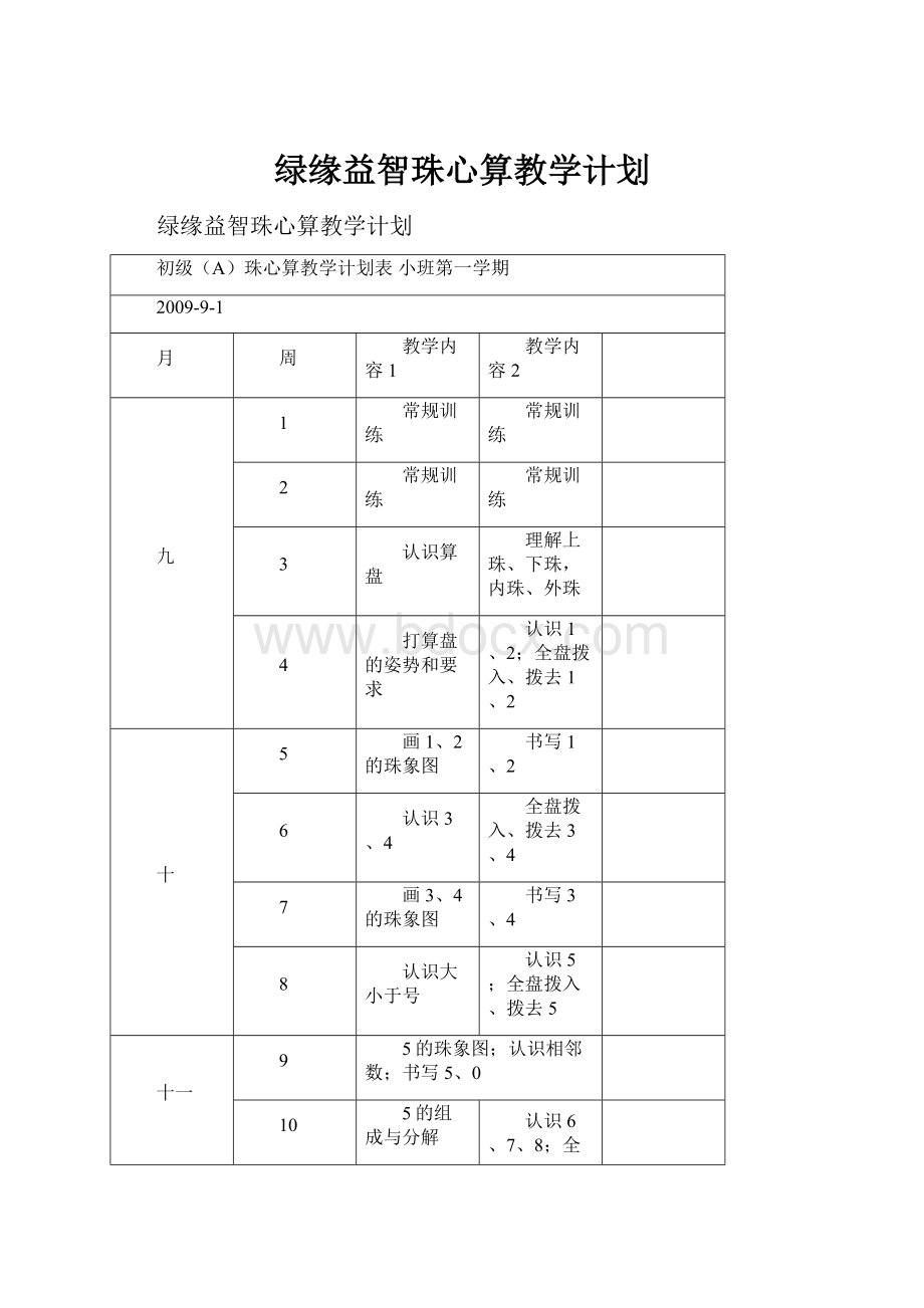 绿缘益智珠心算教学计划.docx_第1页