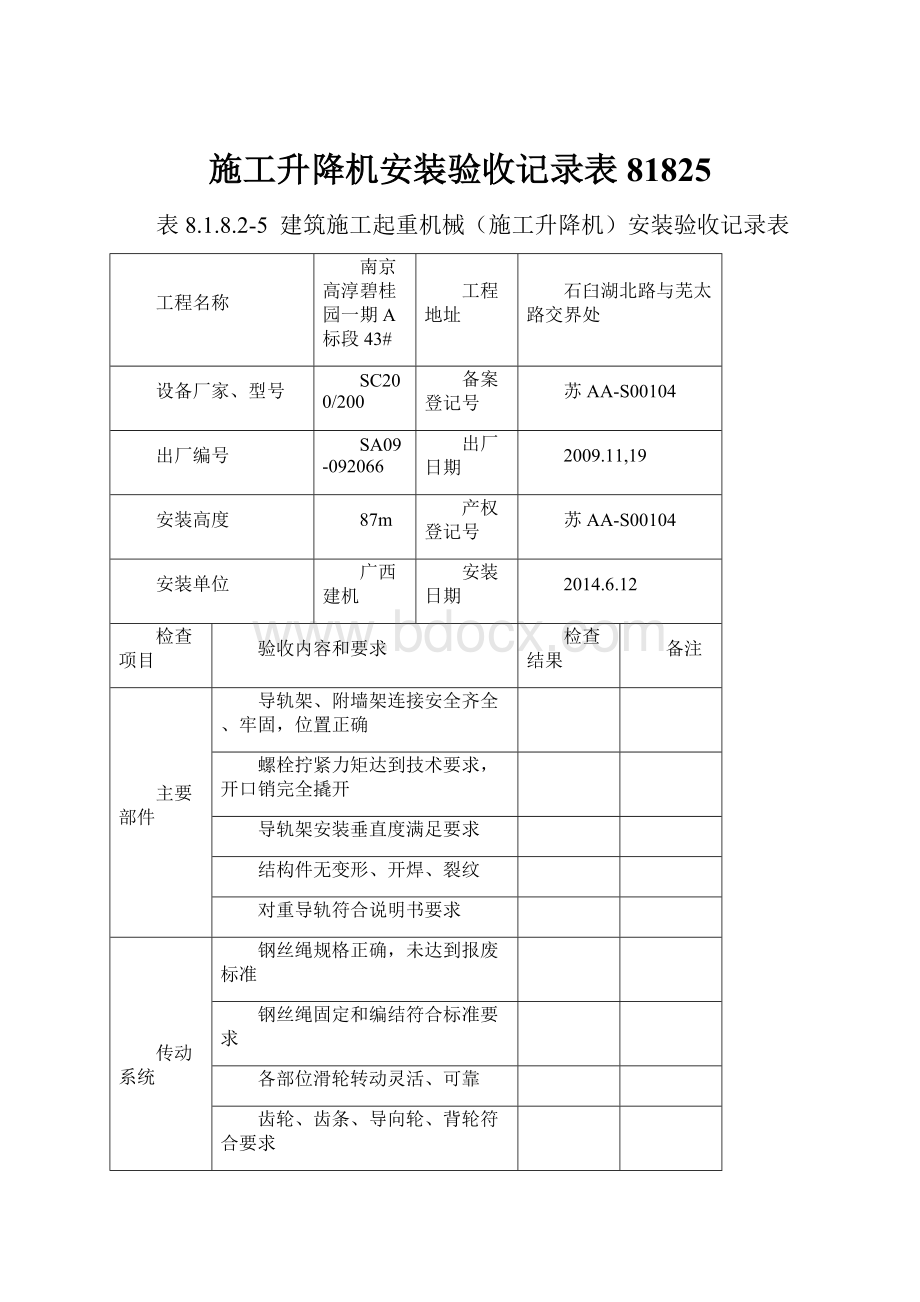 施工升降机安装验收记录表81825.docx_第1页