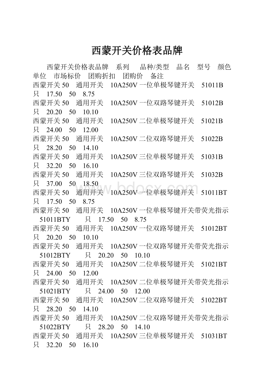 西蒙开关价格表品牌.docx