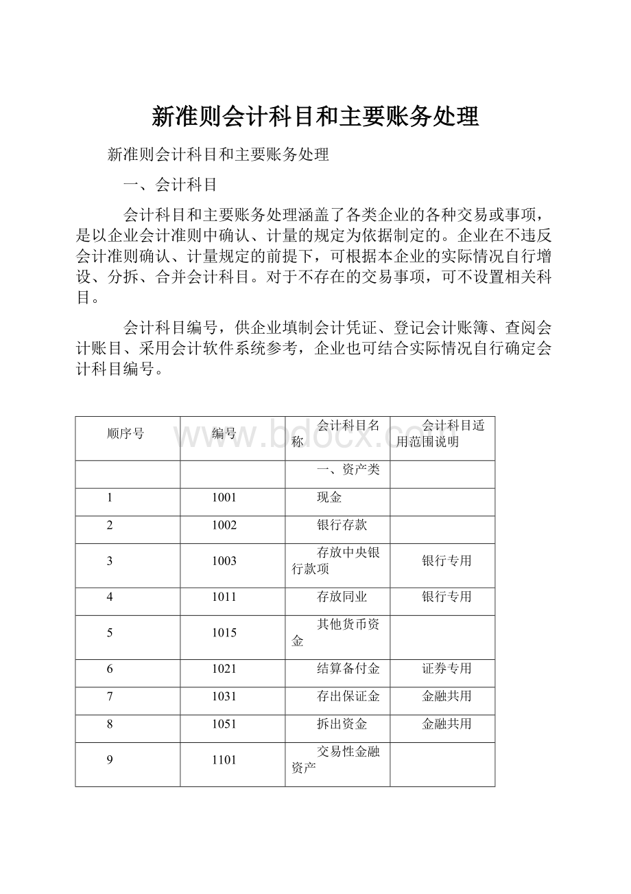 新准则会计科目和主要账务处理.docx