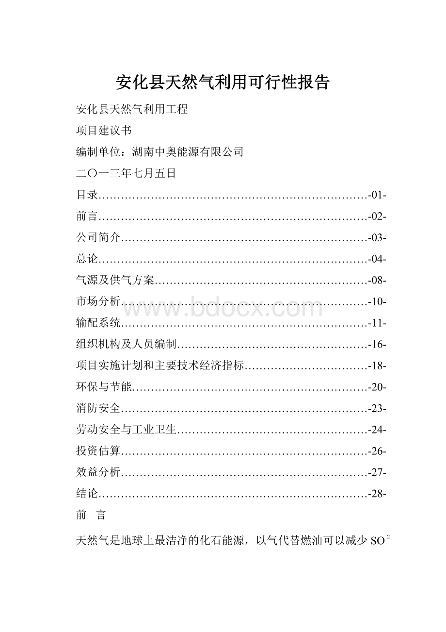 安化县天然气利用可行性报告.docx_第1页