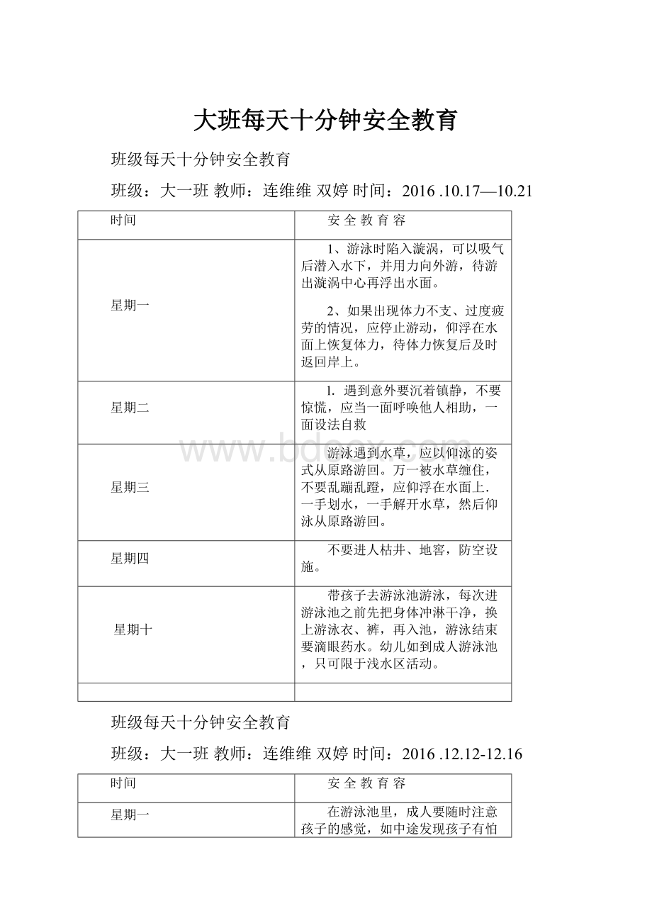 大班每天十分钟安全教育.docx_第1页