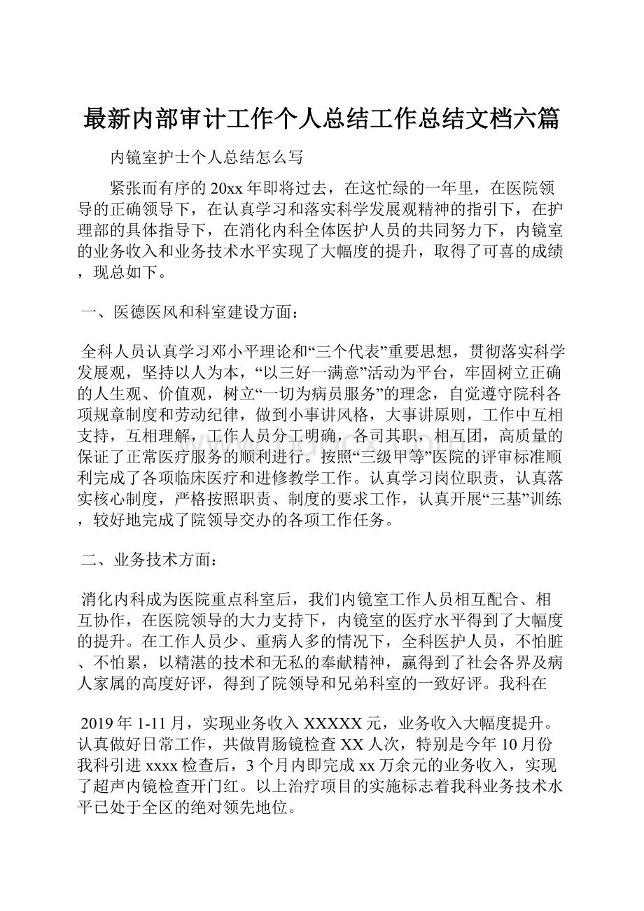 最新内部审计工作个人总结工作总结文档六篇.docx_第1页