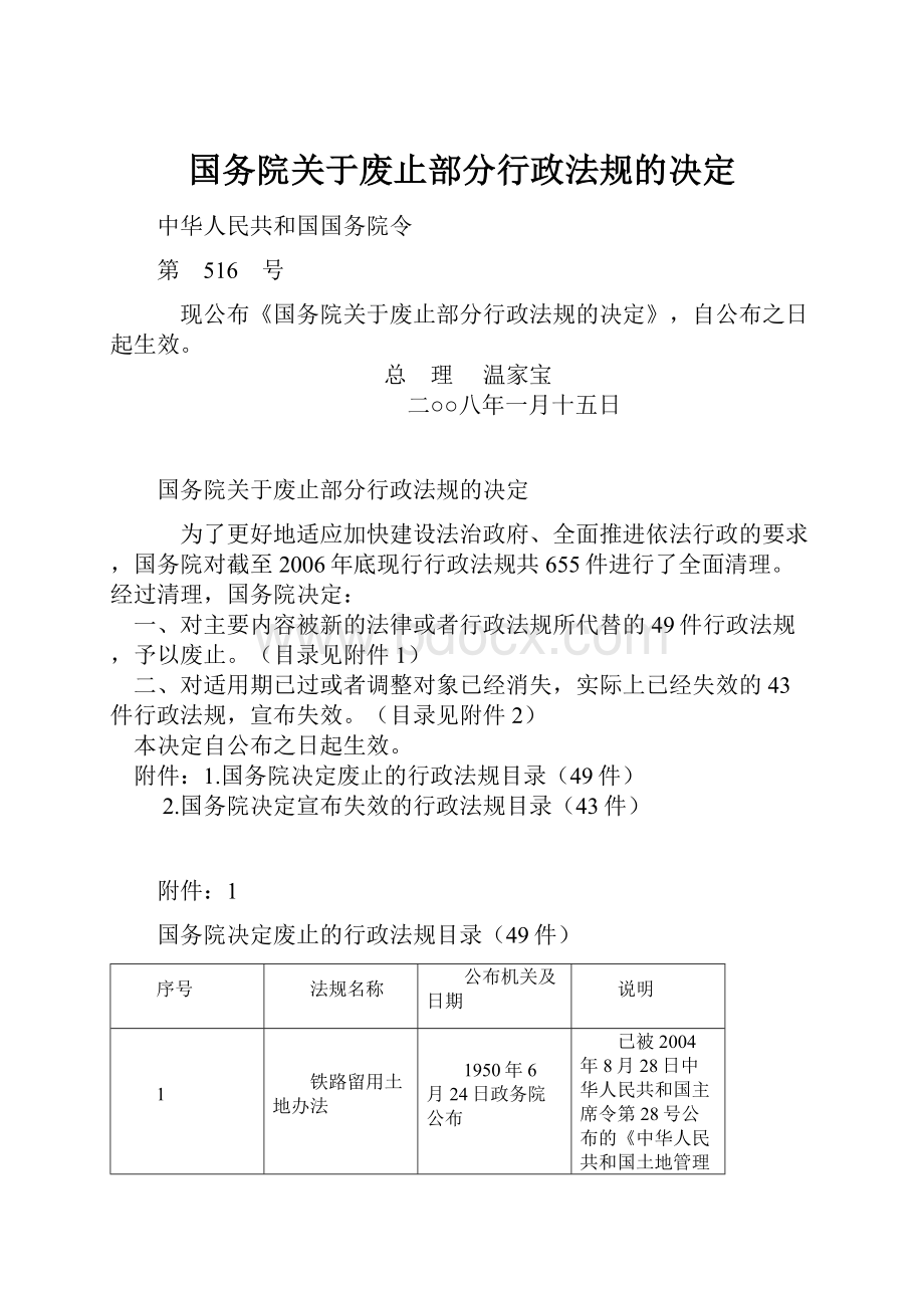 国务院关于废止部分行政法规的决定.docx_第1页