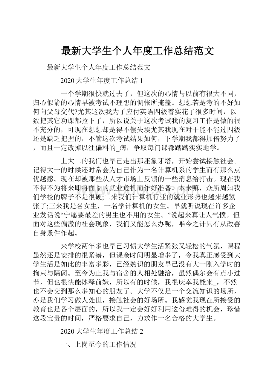 最新大学生个人年度工作总结范文.docx