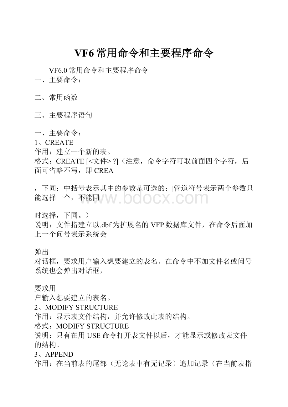 VF6常用命令和主要程序命令Word下载.docx_第1页