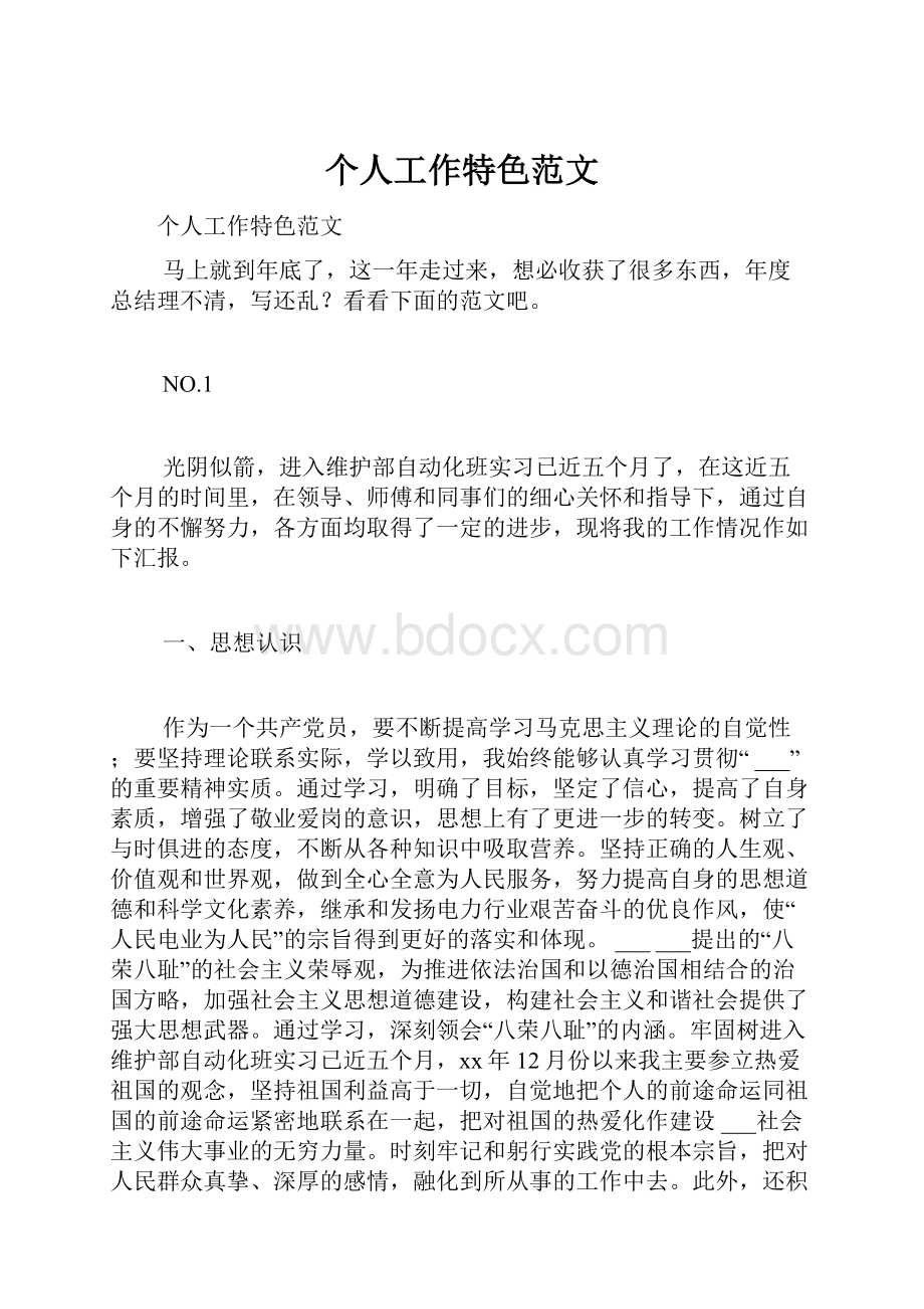 个人工作特色范文文档格式.docx