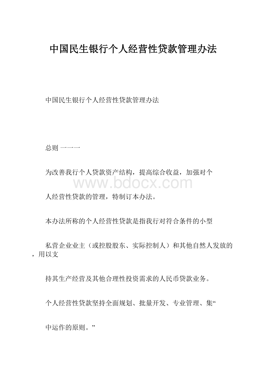 中国民生银行个人经营性贷款管理办法.docx