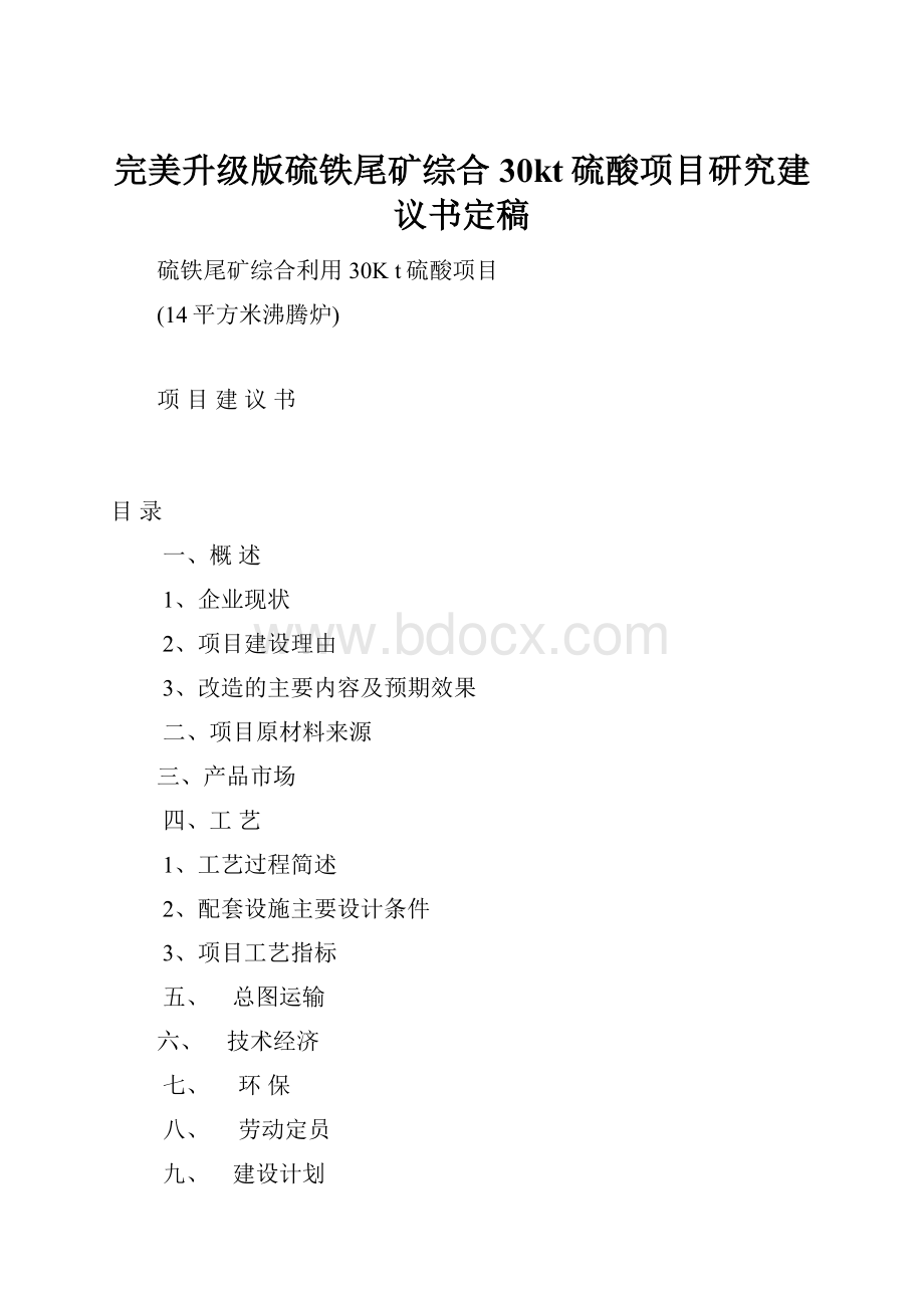 完美升级版硫铁尾矿综合30kt硫酸项目研究建议书定稿.docx