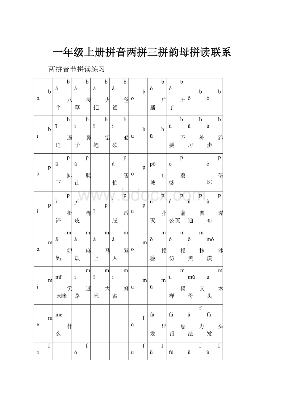 一年级上册拼音两拼三拼韵母拼读联系.docx_第1页