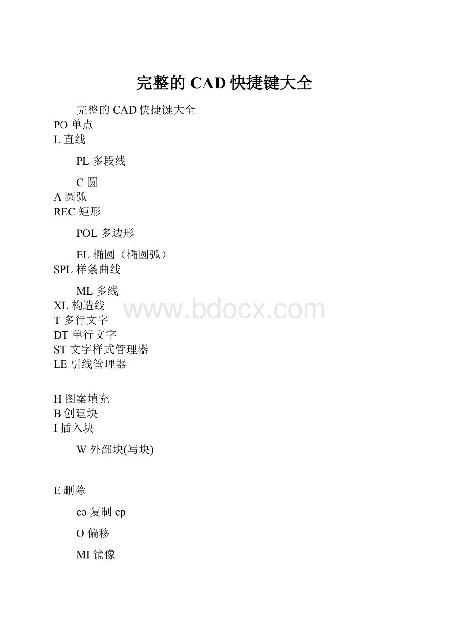 完整的CAD快捷键大全.docx_第1页