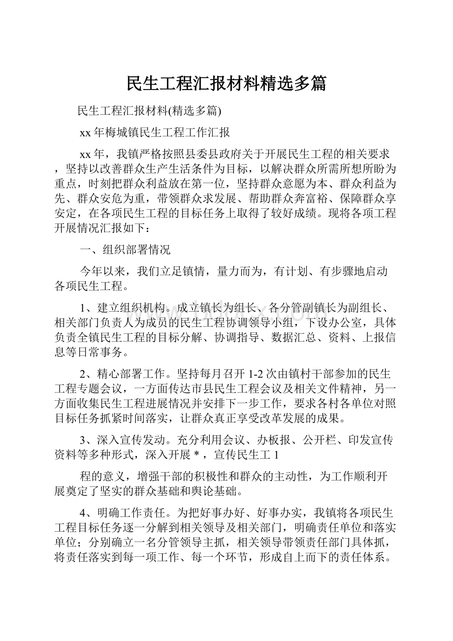 民生工程汇报材料精选多篇.docx