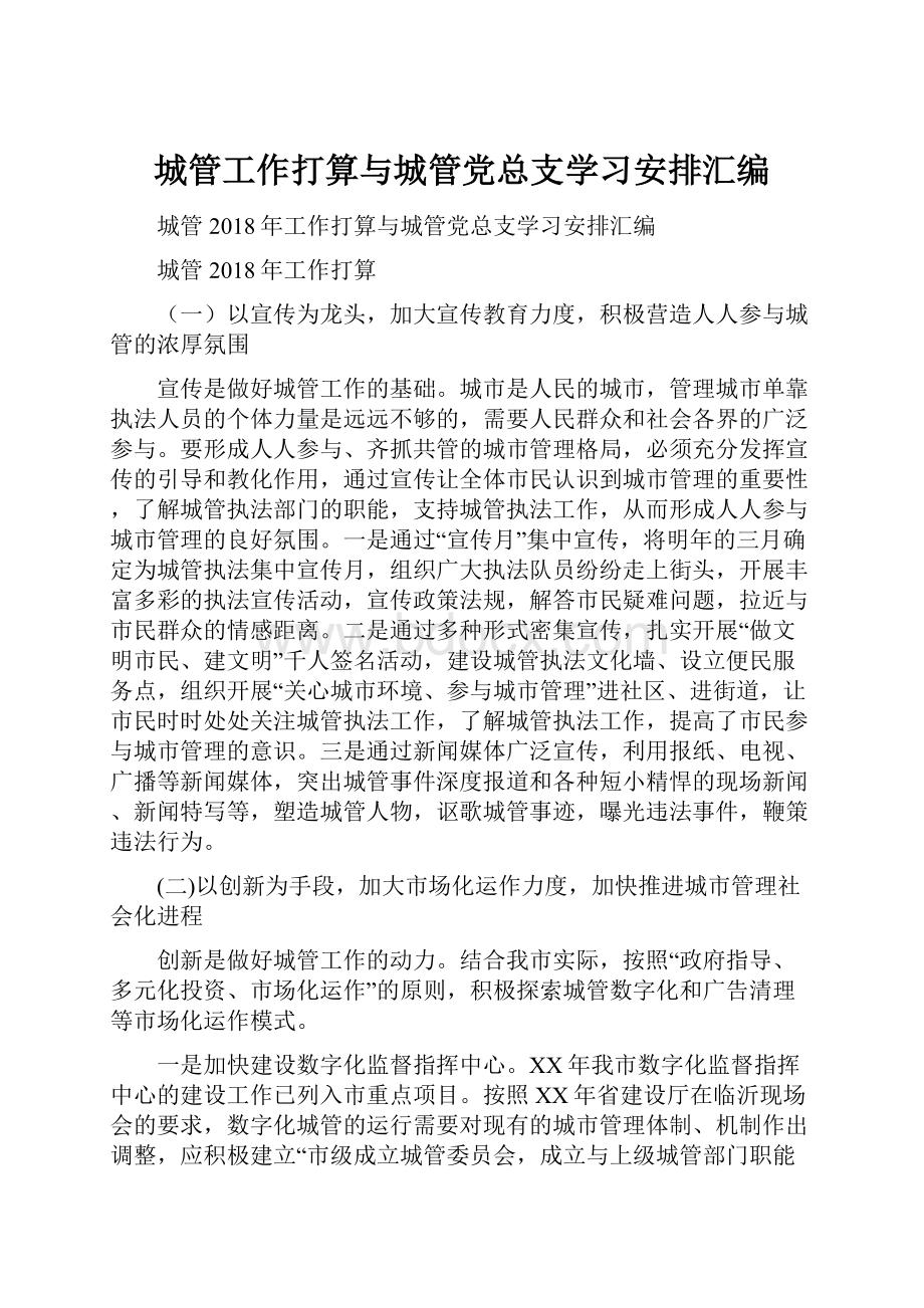 城管工作打算与城管党总支学习安排汇编.docx