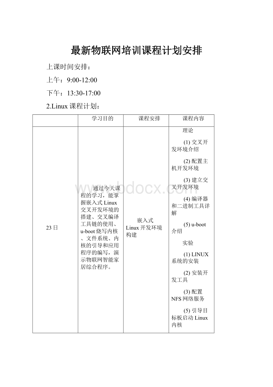 最新物联网培训课程计划安排.docx