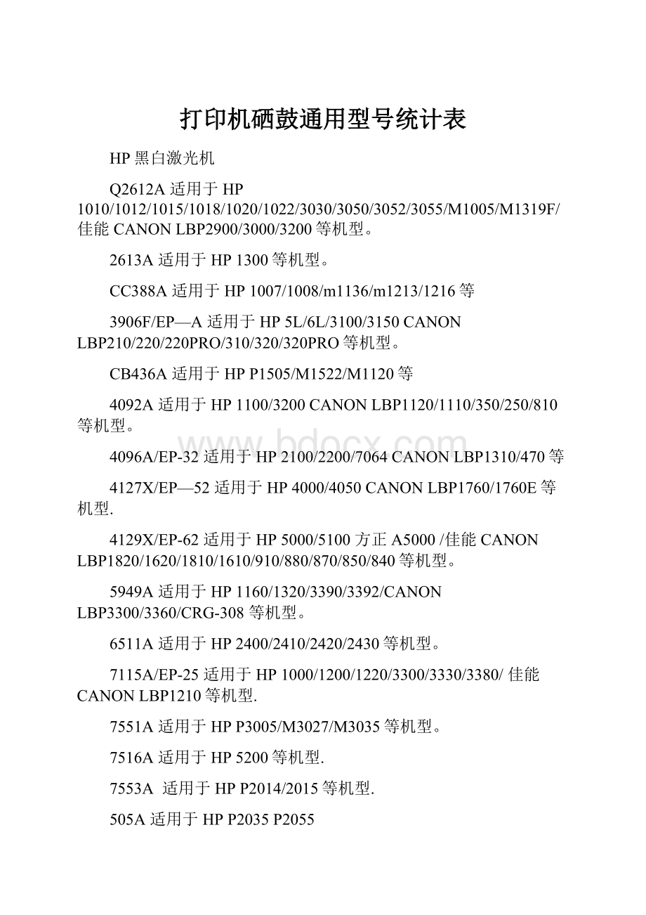 打印机硒鼓通用型号统计表.docx_第1页