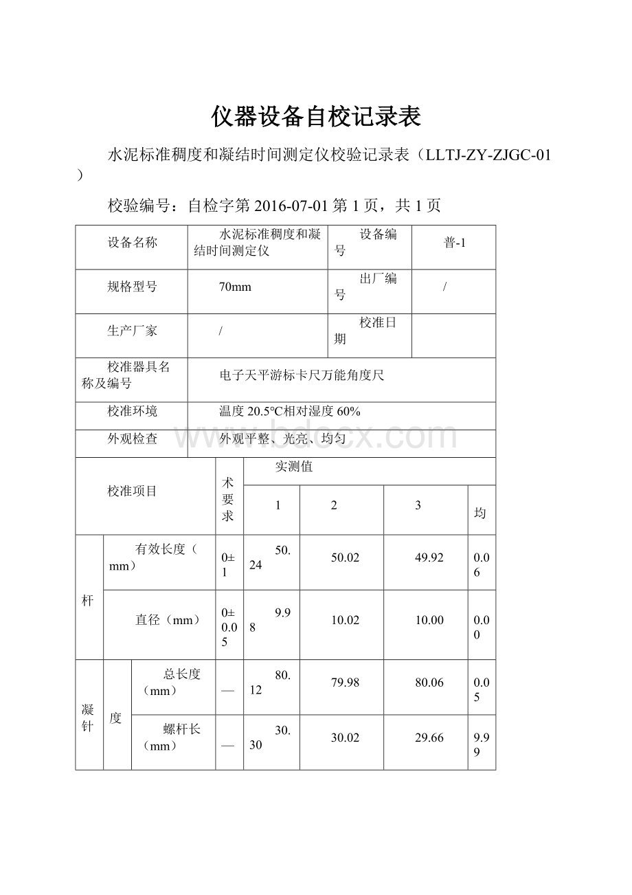 仪器设备自校记录表.docx_第1页