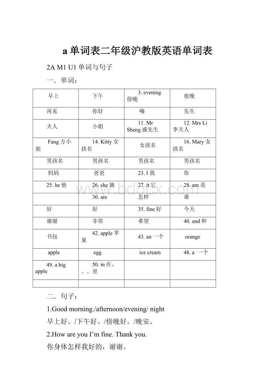 a单词表二年级沪教版英语单词表.docx_第1页