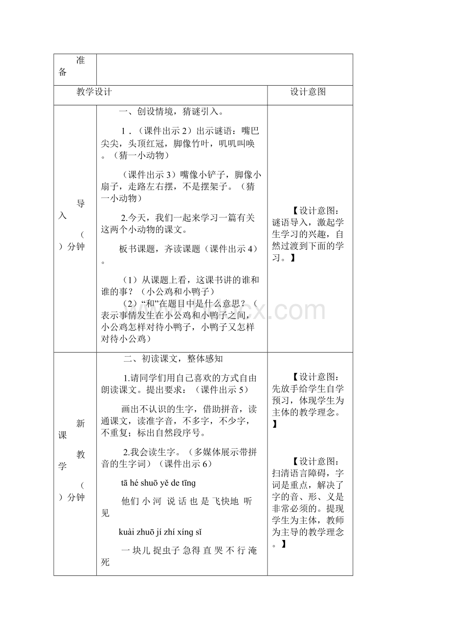 部编版语文一年级下册5 小公鸡和小鸭子教案 精品教案.docx_第2页