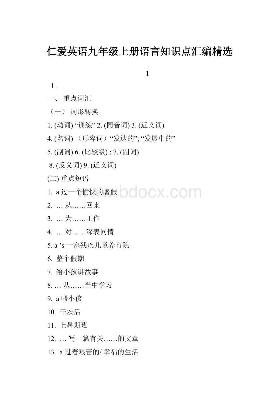 仁爱英语九年级上册语言知识点汇编精选.docx