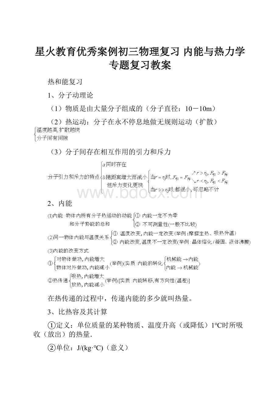 星火教育优秀案例初三物理复习 内能与热力学 专题复习教案.docx_第1页